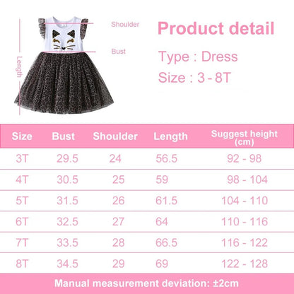 Flare Sleeve Kitty Sequin Leopard Tutu Dresses