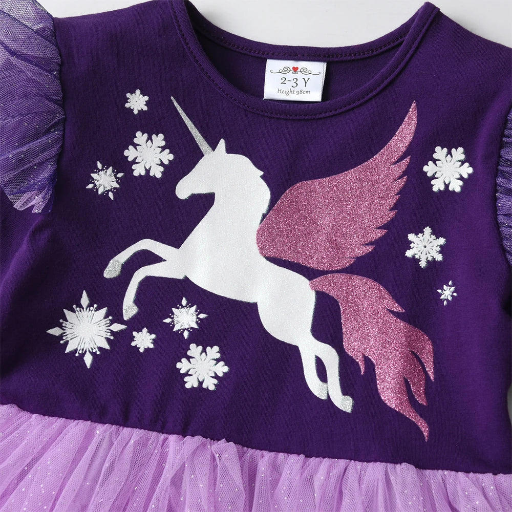 Long Sleeve Toddler & Girls Unicorn Birthday Party Layered Tutu Dress