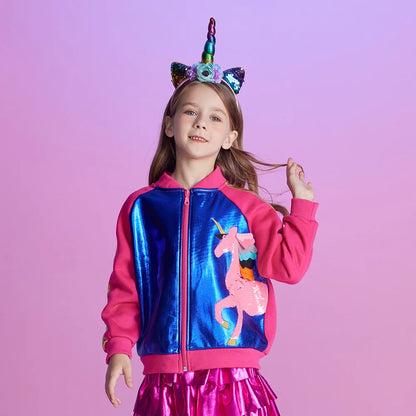 Autumn Jacket Toddler & Girls Unicorn Cartoon Sequined Appliqued Jacket