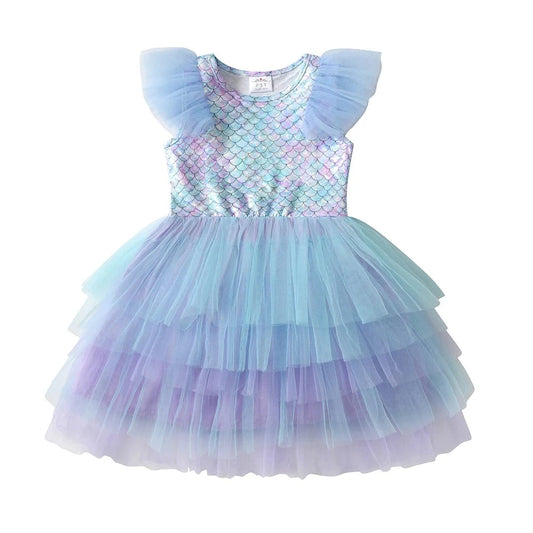 Girls Flare Sleeve Party Dress Mermaid