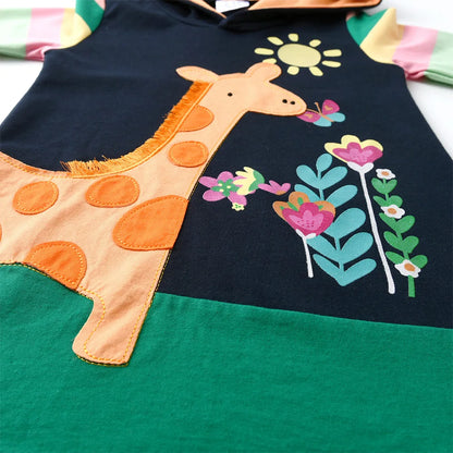 Toddler & Girls Giraffe Flower Embroidery Appliqued Straight Dress