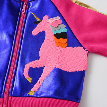 Autumn Jacket Toddler & Girls Unicorn Cartoon Sequined Appliqued Jacket