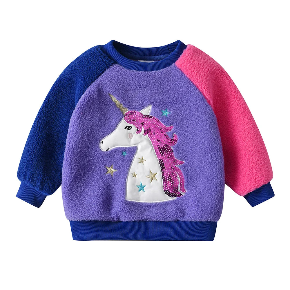 Toddler & Girls Autumn Unicorn Warm Fleece Sweatshirts and Mermaid Print Pants Set