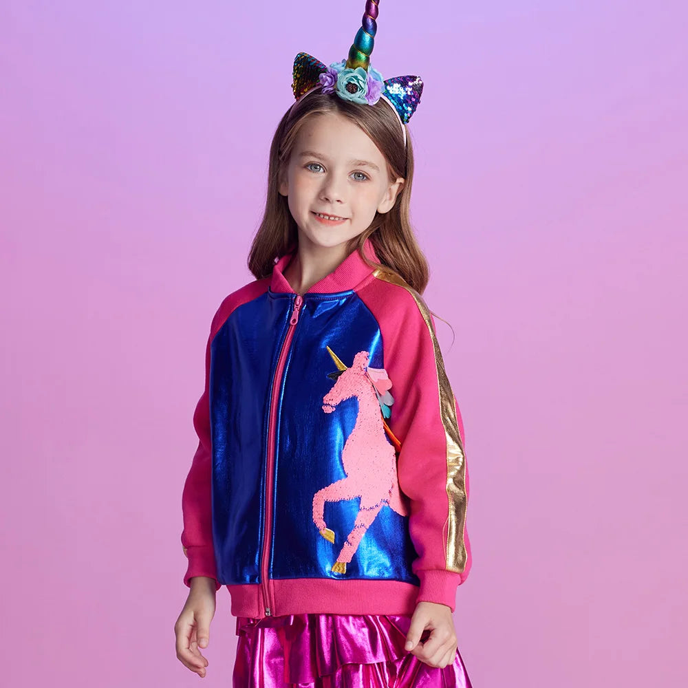 Autumn Jacket Toddler & Girls Unicorn Cartoon Sequined Appliqued Jacket