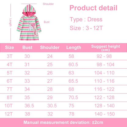 Toddler & Girls Hooded Dress Kids Striped Dresses Long Sleeve