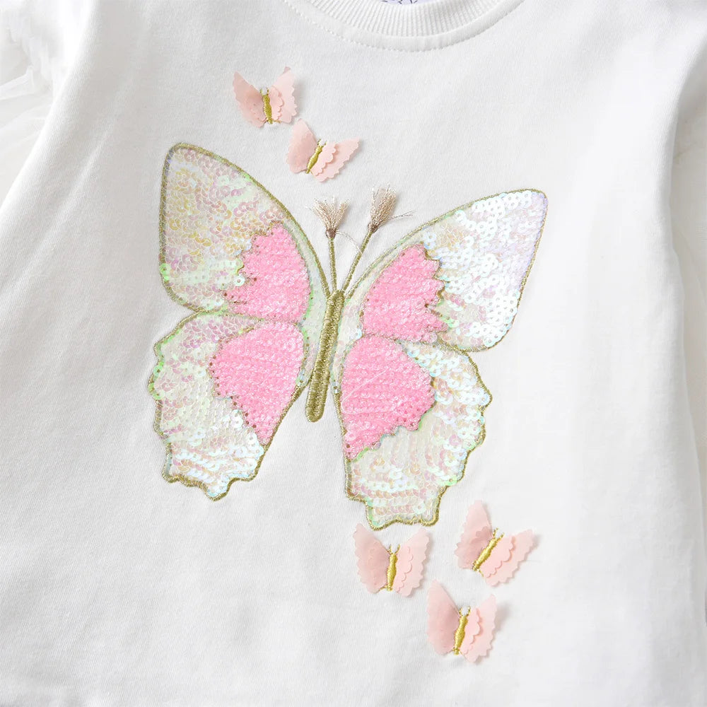 Toddler & Girls Cotton Casual Sports Sweatshirt Butterfly Sequined Appliqued Flare Sleeve