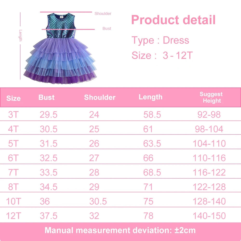 Mermaid Print Sleeveless Dresses Girls Birthday Party Gown