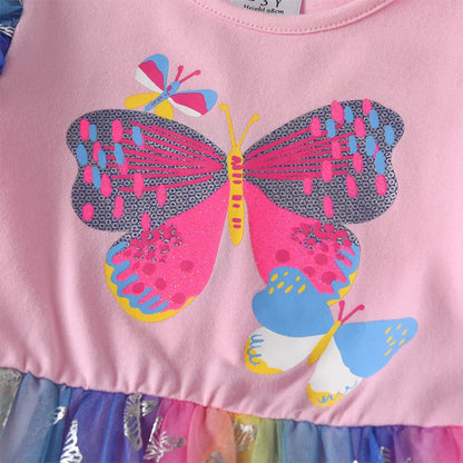 Toddler & Girls Colorful Butterfly Print Dress Kids Long Sleeve