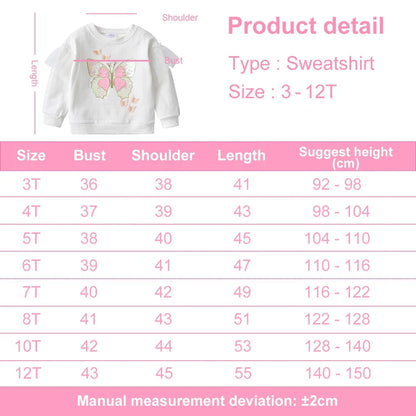 Toddler & Girls Cotton Casual Sports Sweatshirt Butterfly Sequined Appliqued Flare Sleeve