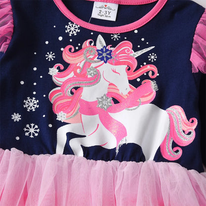 Long Sleeve Toddler & Girls Unicorn Birthday Party Layered Tutu Dress