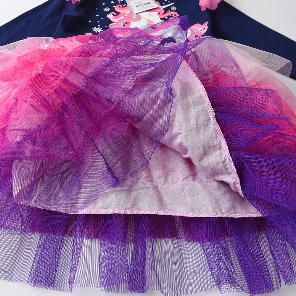 Long Sleeve Toddler & Girls Unicorn Birthday Party Layered Tutu Dress