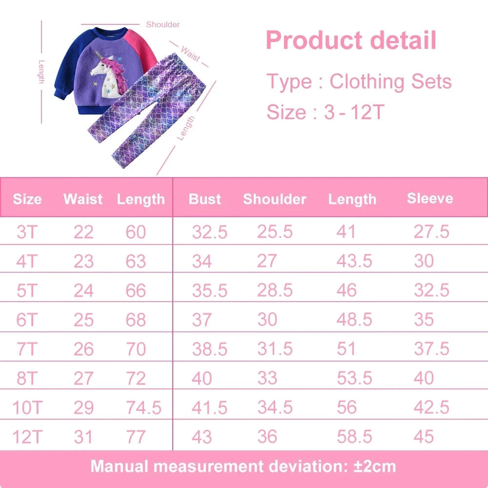 Toddler & Girls Autumn Unicorn Warm Fleece Sweatshirts and Mermaid Print Pants Set