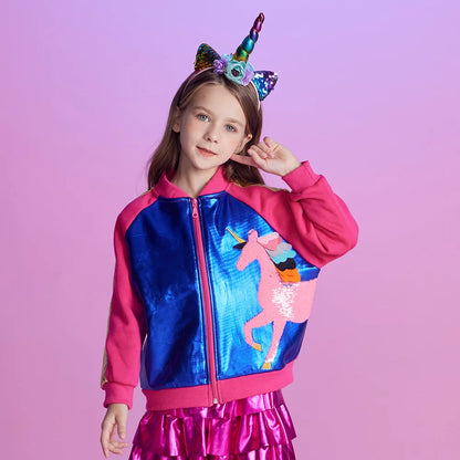 Autumn Jacket Toddler & Girls Unicorn Cartoon Sequined Appliqued Jacket